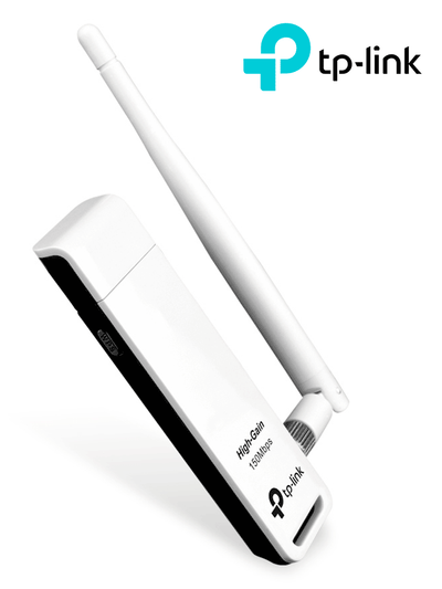 TP-LINK TL-WN722N - Adaptador USB inalámbrico de alta ganancia N 150 Mbps en 2.4 GHz con antena desmontable de 4dBi.