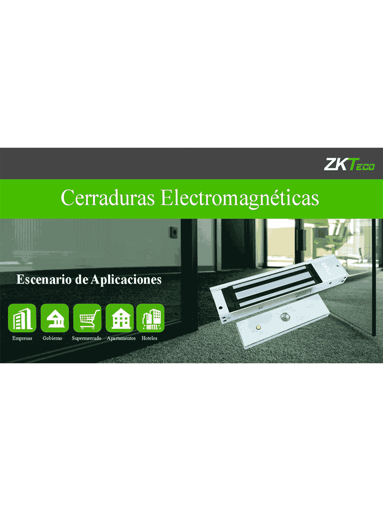 ZKTECO LM120 - Contrachapa magnética de 120 Kg, para puertas de madera, vidrio o metal, requiere alimentación a 12VDC y conexión NC desde su sistema de control de Acceso