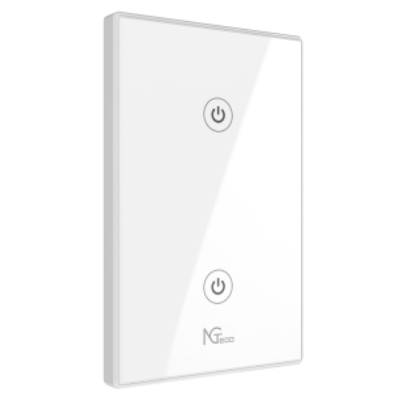 NGTECO NGS102 - Apagador Inteligente WiFi 2 Botones Touch / Control Remoto vía App / Control por Voz / Temporizador / Panel Táctil de Alta Sensibilidad / WiFI 2.4 GHz / Se requiere Cable Neutro / Compatible con Alexa y Asistente de Google