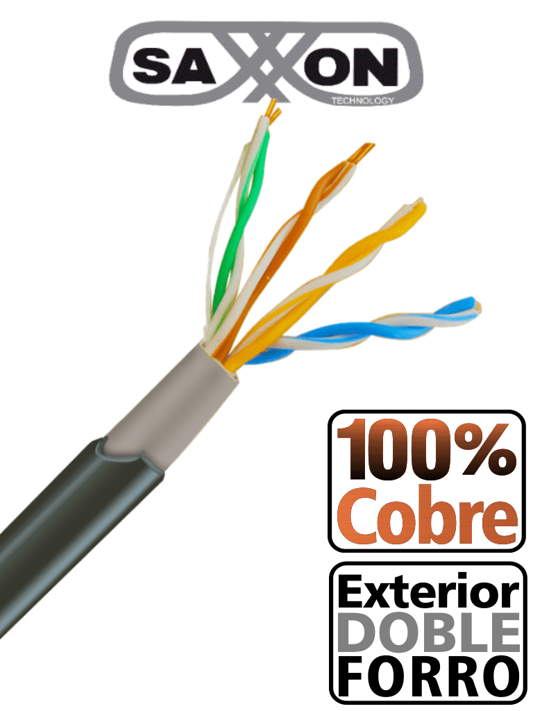 SAXXON OUTPCAT5ECOPEXT100 - Bobina de 100 Metros de Cable UTP Cat5e 100% Cobre/ Exterior con Doble Forro/ Color Negro/ Ideal para Cableado de Redes de Datos y Video/