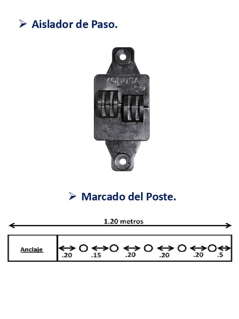 YONUSA TUBOAP101 - Poste de paso para cerco eléctrico, tubo con 5 aisladores de paso instalados/ Tubo de 1.20 mts. listo para instalación en campo